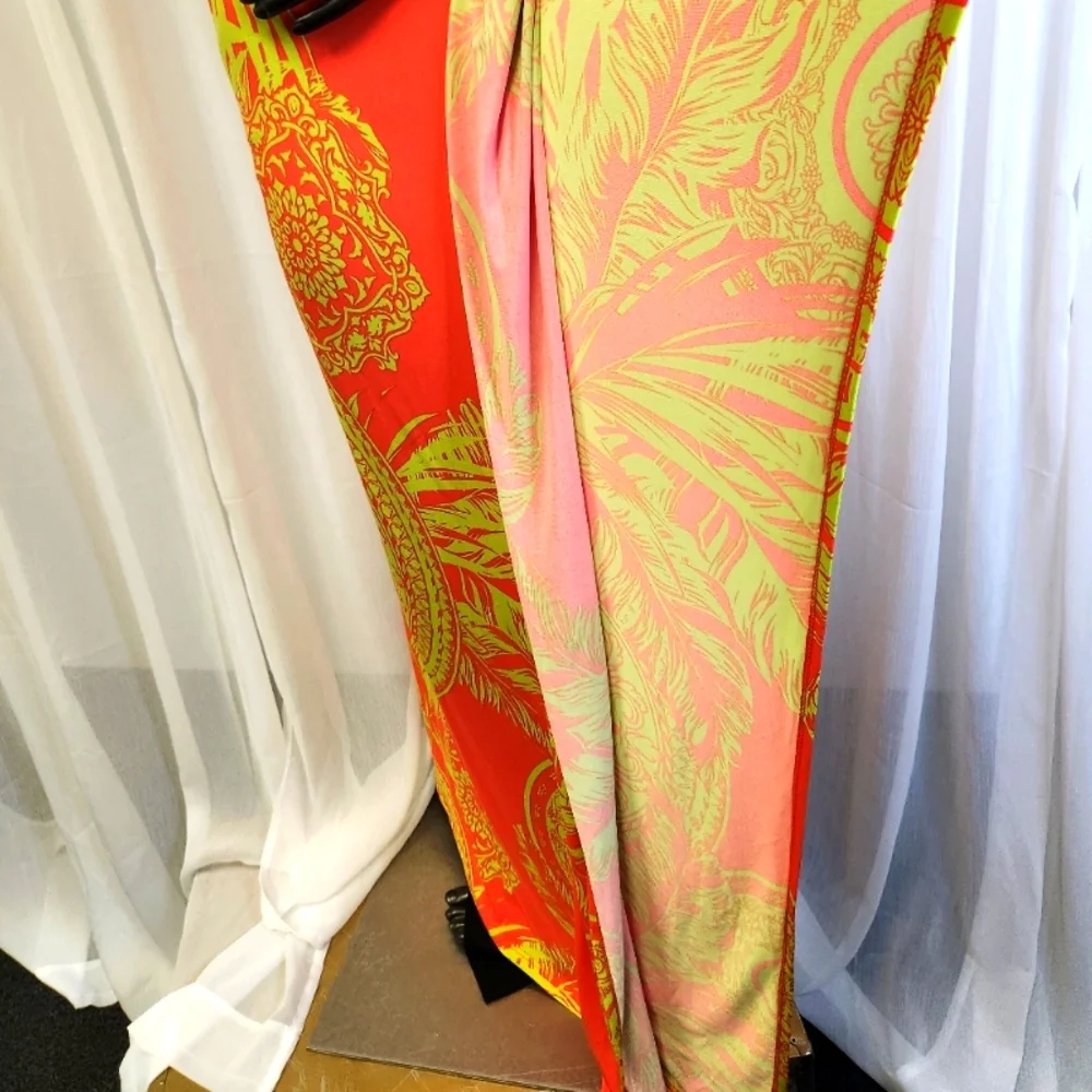 Bold Leaf Kaftan Vibrant Orange and Yellow. Mannequin Worn Only. - Picture 5 of 14
